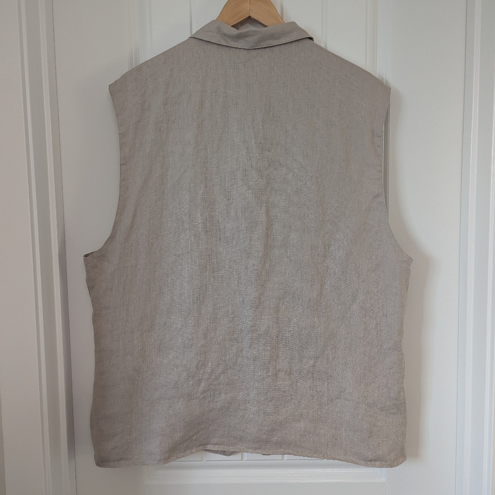 Einhorn Beige Linen Button-Up Vest With Pockets Size XL - Picture 3 of 6